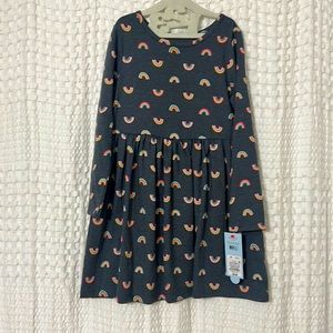 Girls Long Sleeved Cotton Rainbow Dress